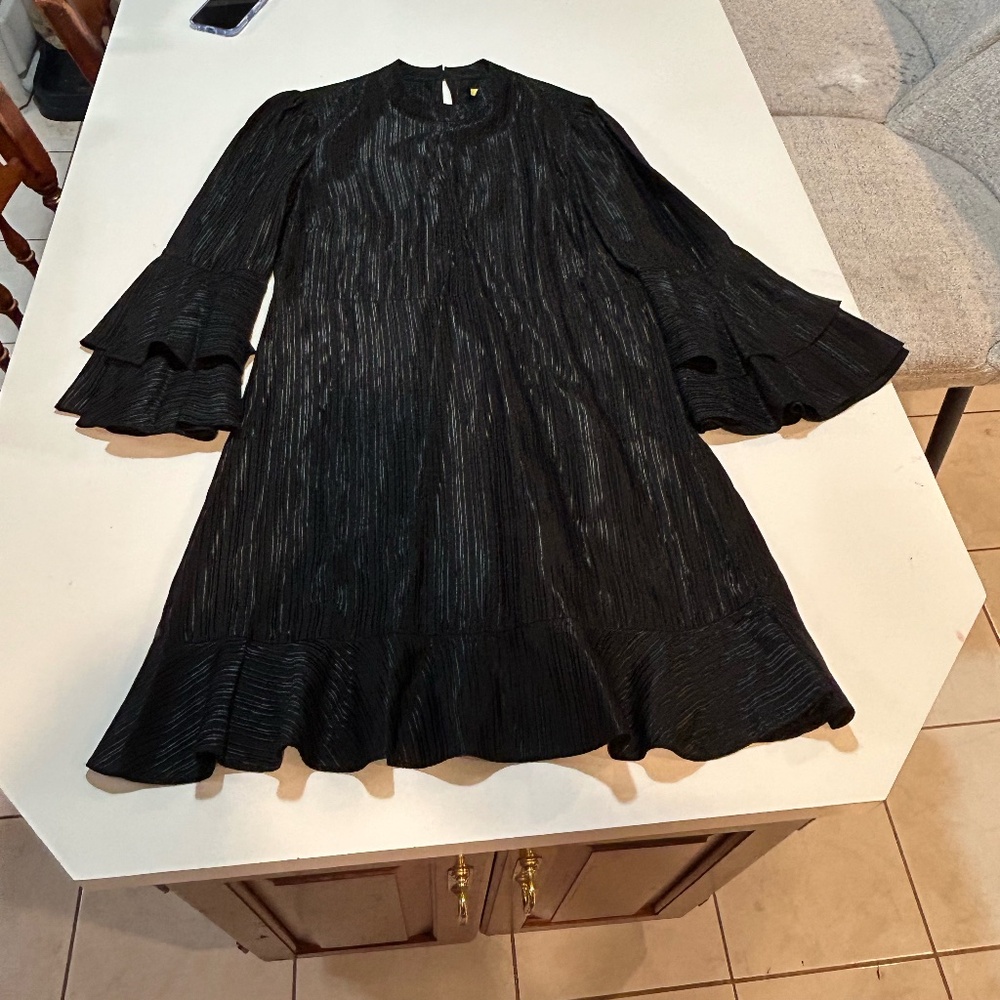 Catherine Malandrino Masami Metallic Ruffle Shift Dress with Bell Sleeves - Picture 6 of 13